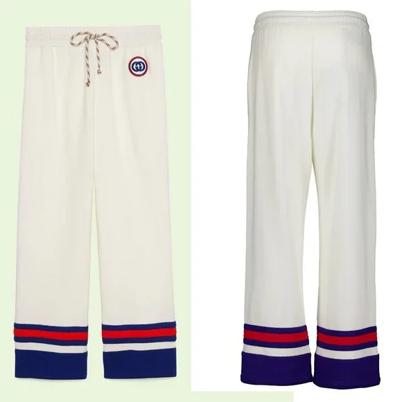 GUCCI★素敵!INTERLOCKING G LOGO WHITE COTTON SWEATPANTS GUCCI PANTS INTERLOCKING G LOGO WHITE COTTON SWEATPANTS sz S